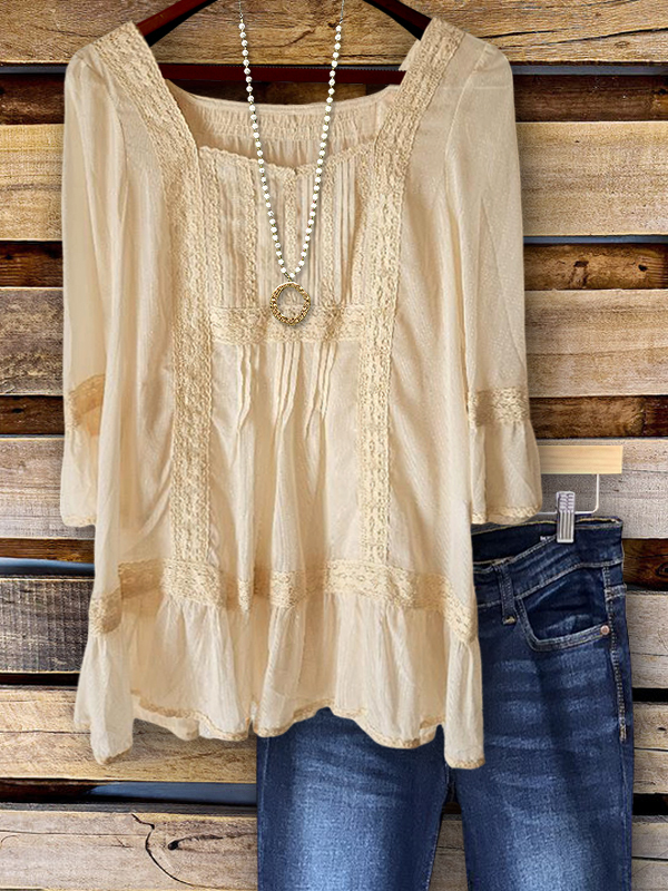 Women's top | Elegant Lace Detail Ruffle Sleeve Top |Website-shopcharmingrose